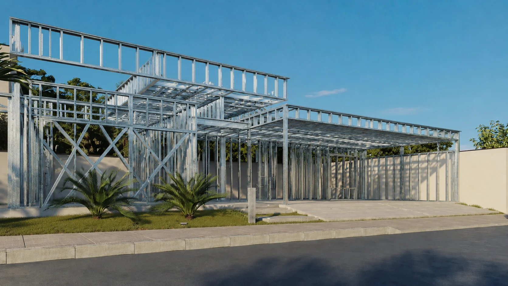 Estrutura Steel Frame em montagem